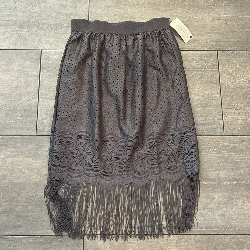 Jon & Anna Grey Fringe Skirt medium NWT